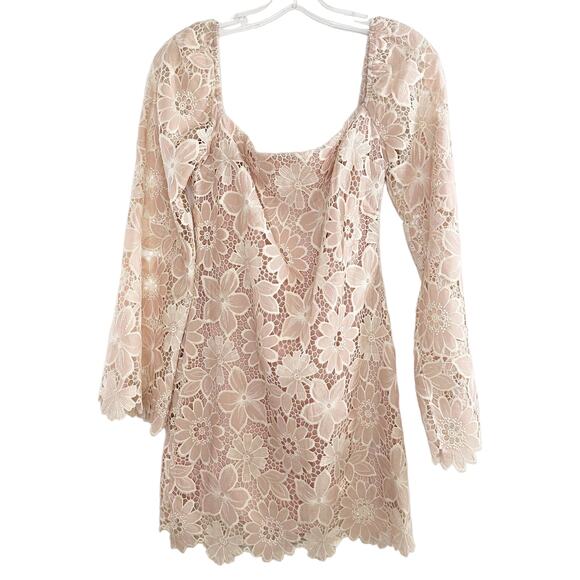 Storia Lia Square Neck Sheath Lace Mini Dress Blush Pink Lined Small S NEW - Picture 9 of 10